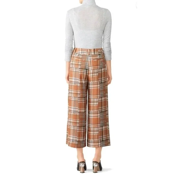 PatBO patchwork plaid wide straight leg English pants fall winter size 0 - Picture 3 of 7